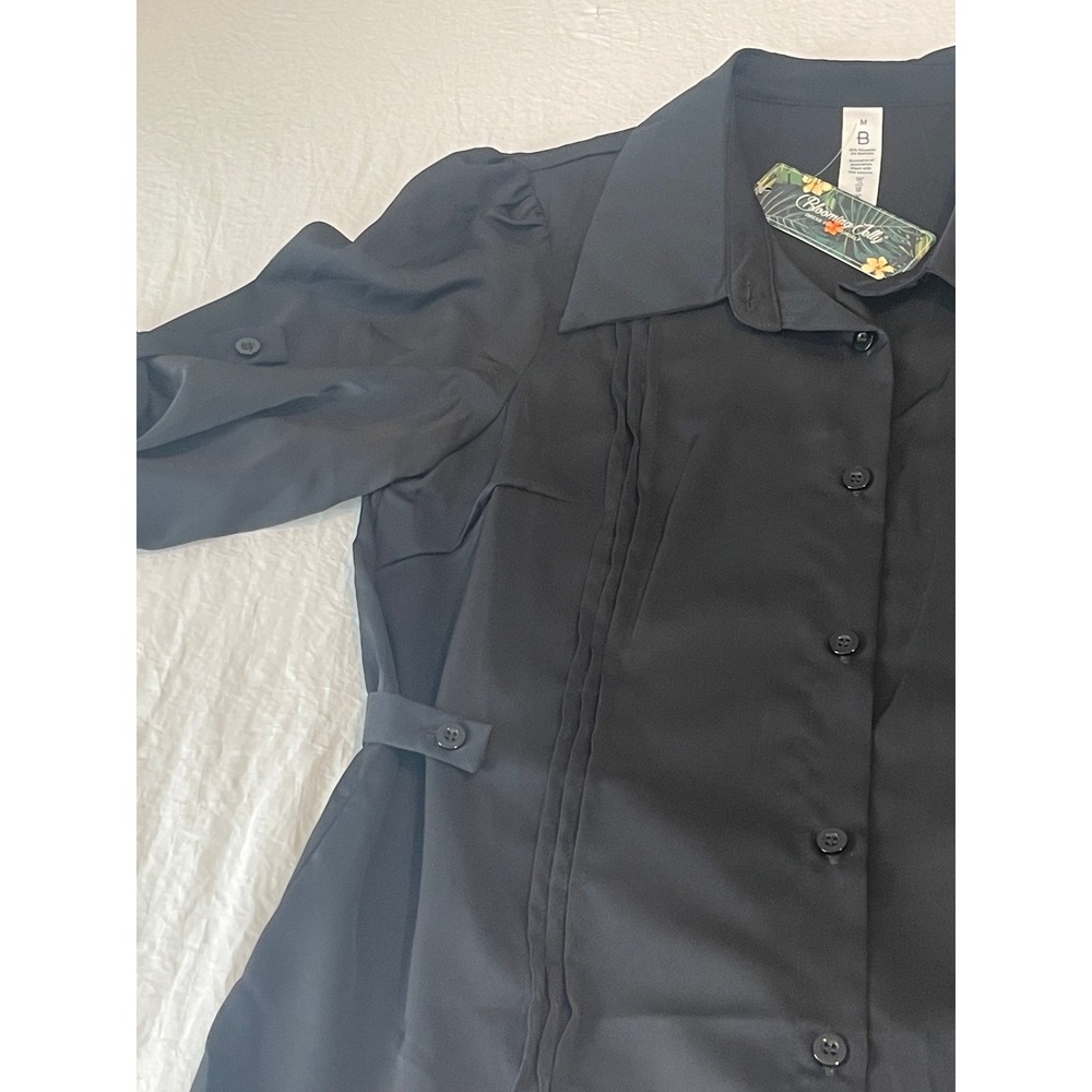 00751 Blooming Jelly Black Button Up Pleated Puff Sleeve Top Shirt Womens Size M - Picture 7 of 8